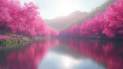 Sakura Trees Reflected in Water