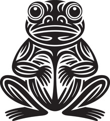 Obraz premium frog Stylized black and white frog illustration with tribal patterns