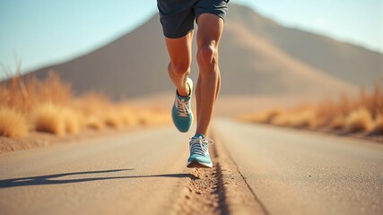 Runner on Desert Road Endurance in the Sun