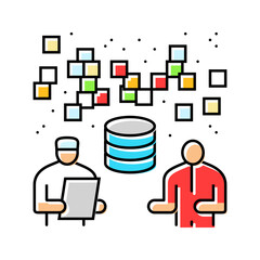 doctor and patient interaction with data streams color icon vector illustration