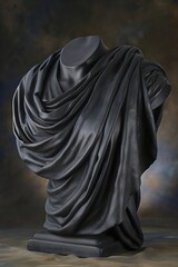 elegant black draped bust mannequin in studio setting