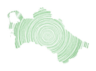 Turkmenistan map filled with concentric circles. Sketch style circles in shape of the country. Vector Illustration.