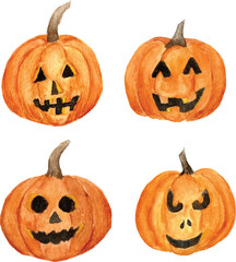 set of halloween pumpkins jack o lantern watercolor