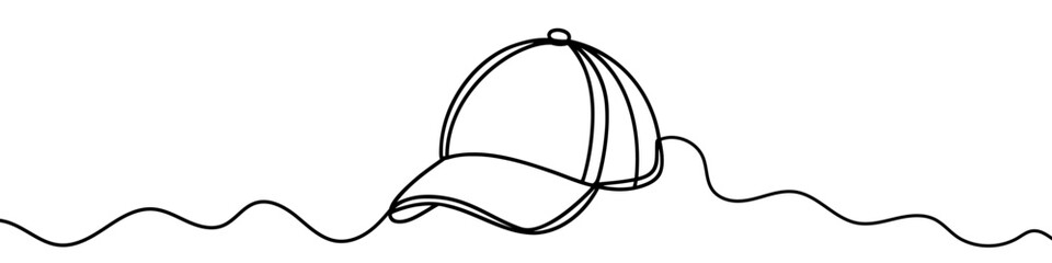 Baseball cap icon. Continuous one line drawing of baseball cap. Baseball cap in one line style, isolated on white background. Vector illustration.