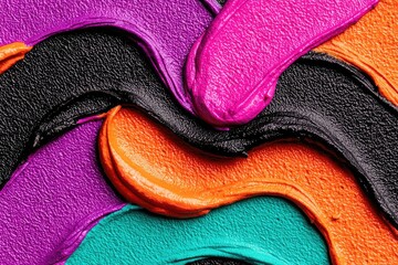 Vibrant swirled makeup textures in purple, pink, black, orange, and teal