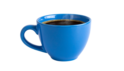 blue coffee mug with no other objects or distractions present isolated on transparent background