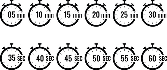 Timer stopwatch icon. time management designs. Label cooking symbols. Countdown timer symbol icons. Sport clock with time meaning
