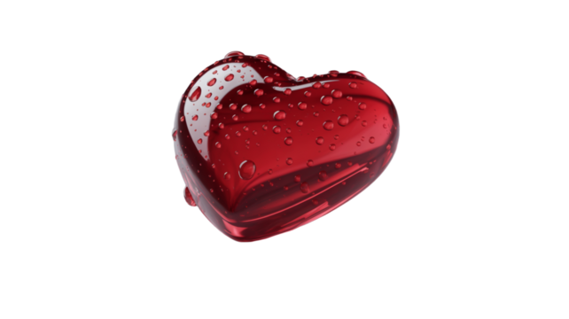 Translucent Red Heart Covered in Water Droplets on White Background love romance isolated on a transparent background