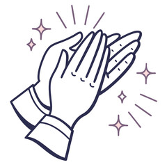 Illustration of hands clapping together with sparkling stars and rays for applause and celebration