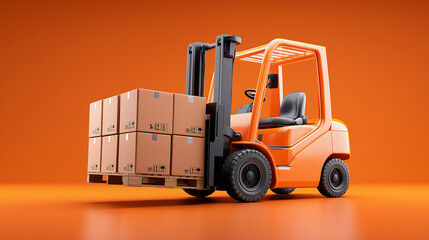 Miniatur-Gabelstapler transportiert Holzklötze und symbolisiert Logistik und Warentransport in der Industrie