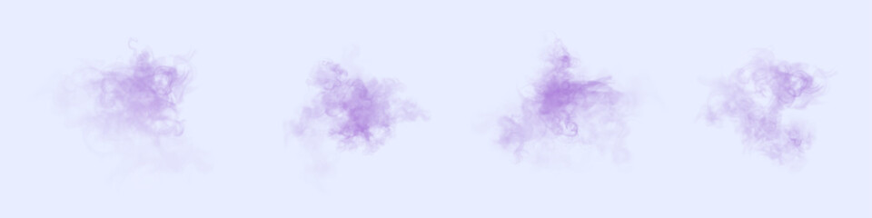 Air cloud of purple smoke texture on white background (png).Vector effect of realistic smoke, steam, clouds, air, haze.