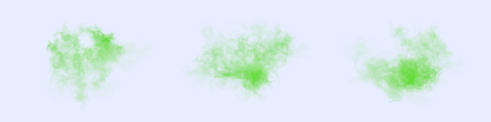 Fototapeta premium Soft green smoke clouds with translucent swirls and hazy plumes on light background. Misty vapor diffusion effect for overlays, motion graphics and abstract design.