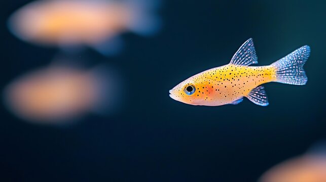 Bright orange glofish swimming in dark aquarium water