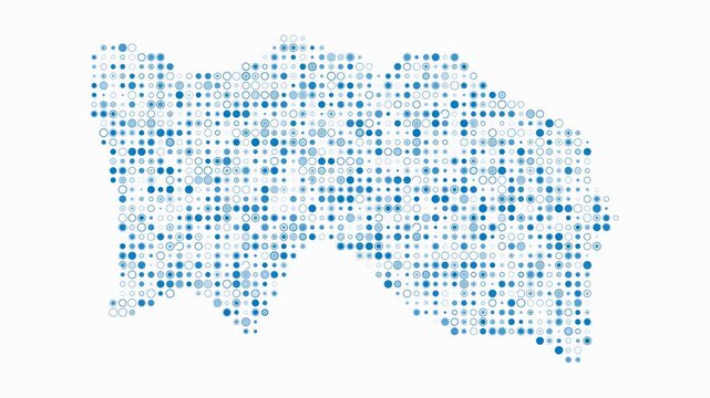 Jersey map animation. Shape of the country with pulsating colored dots. Small size circle blocks. Digital style Jersey map on white background. Modern video.