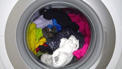 Washing machine drum full of clothes