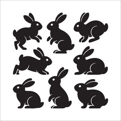 Obraz premium A cute vector illustration set of cartoon rabbits and bunny silhouettes for Easter and spring designs