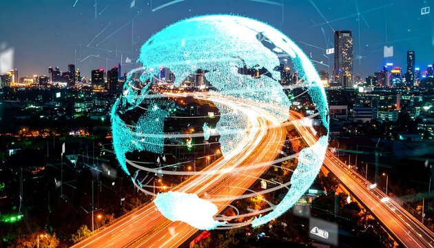 Global connectivity at night - Powered by Adobe