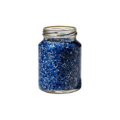 Glass Jar Filled with Blue and Silver Glitter