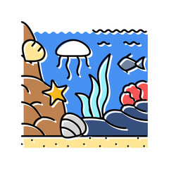 tide pool ecosystem world ocean color icon vector illustration
