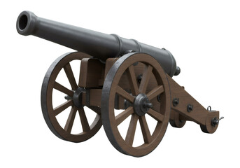 金属製の大砲と木製の車輪を備えたヴィンテージ兵器のクローズアップ