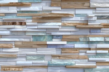 Abstract wall design with layered stone and wood