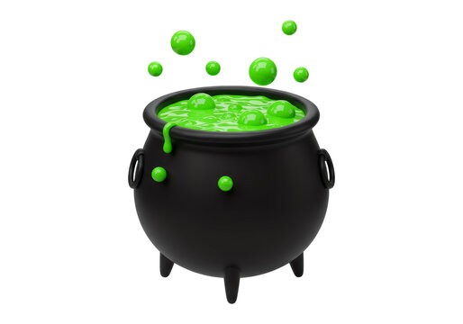 黒い鍋と緑色のポーションのハロウィーンイラスト 3Dレンダリング