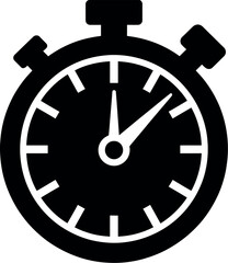A black and white illustration of a stopwatch with two hands indicating the time on the clock face