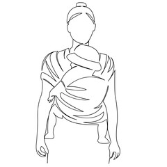 One continuous single drawing line art flat doodle parent, mother, child, family, cute, care, together, scarf. Isolated image hand draw contour on a white background
