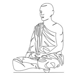One continuous single drawing line art flat doodle monk, buddhist, buddhism, religion, asia. Isolated image hand draw contour on a white background
