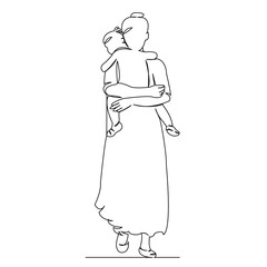 One continuous single drawing line art flat doodle parent, happy, mom, love, woman, one, mother, girl, daughter. Isolated image hand draw contour on a white background
