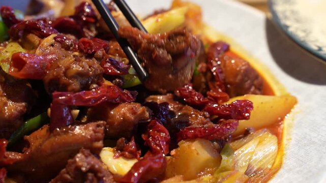 A delicious Chinese Xinjiang dish, big plate chicken