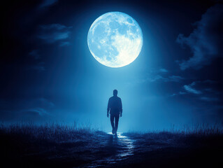 silhouette of a man in the moonlight