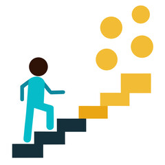 Person climbing stairs towards success and goals