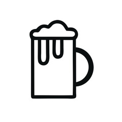 Vector art of outline icon of a beer mug with foam isolated on white background