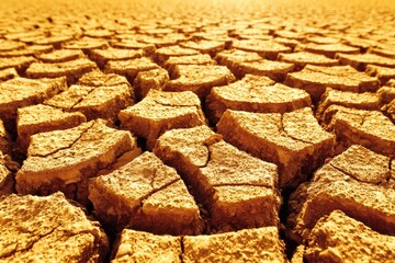 Dried cracked earth, golden texture