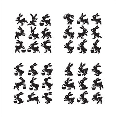Vector illustration set of black sport and animal silhouettes with a flower pattern