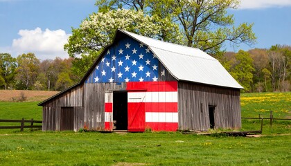 Obraz premium Rustic barn with American flag design