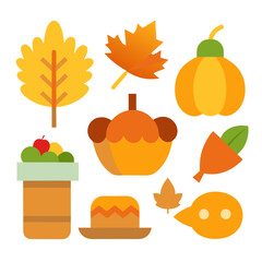 Autumn harvest icons featuring pumpkins and leaves