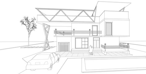 modern house with consoles 3d illustration