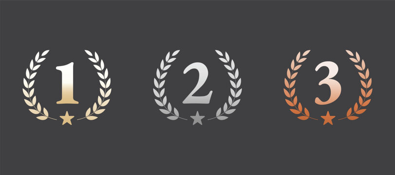 1st, 2nd and 3rd Place Awards &ndash; Gold, Silver and Bronze Medals Vector Illustration