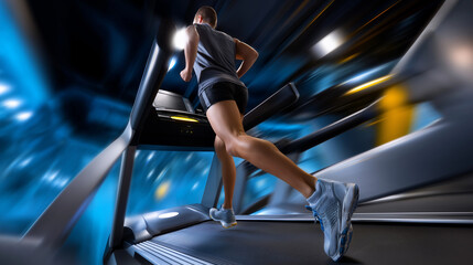 Dynamic Athlete on Treadmill Captured from Low Angle Perspective