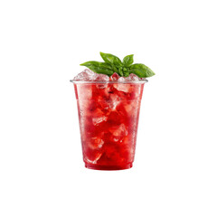 Refreshing Iced Red Drink with Basil Garnish in Plastic Cup