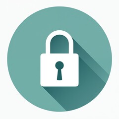 White padlock icon on teal circle background. This symbol represents security, protection, and privacy. Ideal for use in technology, web, and app design, signifying data safety and access control.