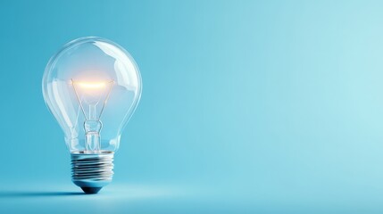 Bright Light Bulb Illuminating a Soft Blue Background with a Clean and Modern Aesthetic