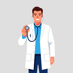 Fototapeta premium Doctor holding stethoscope in a white coat.