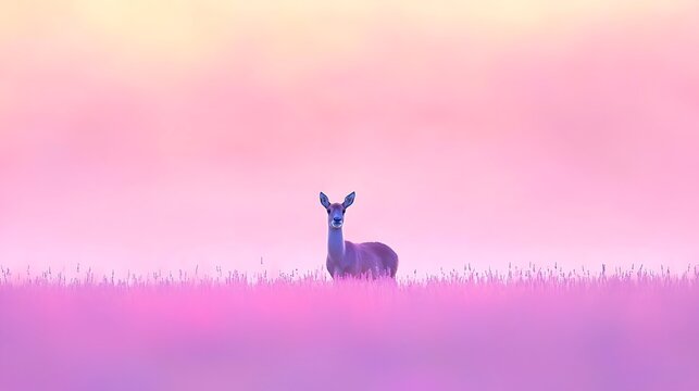 Lone guanaco silhouetted against a vibrant pink sunset sky