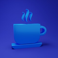 Blue Coffee cup icon isolated on blue background. Tea cup. Hot drink coffee. Minimalism concept. 3D render illustration