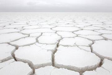 A vast, white, cracked earth landscape
