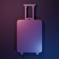 Purple Travel suitcase icon isolated on purple-blue background. Traveling baggage sign. Travel luggage icon. Minimalism concept. 3D render illustration
