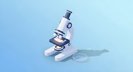 Discover scientific breakthroughs with a modern microscope and petri dish, symbolizing innovation and research in a clean, bright laboratory setting.